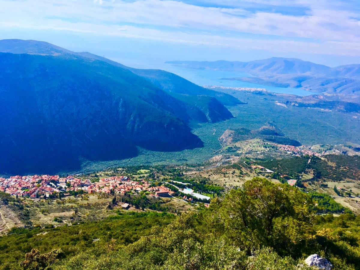 Delphi Celebrity V I P The Navel Of The Earth, Center-Delphi-Penthouse Galaxy&Sky Panoramic View, Harmony&Yoga Lägenhet Exteriör bild